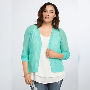 Torrid Turquoise Pointelle Cardigan